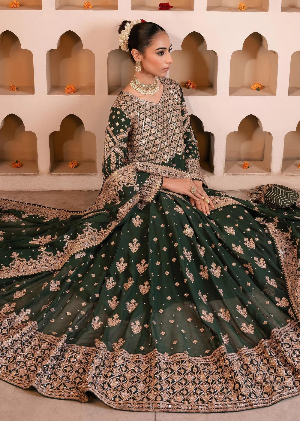 Original 3 piece Haseens Official Rani | Pakistani Green Bridal Wear Canada