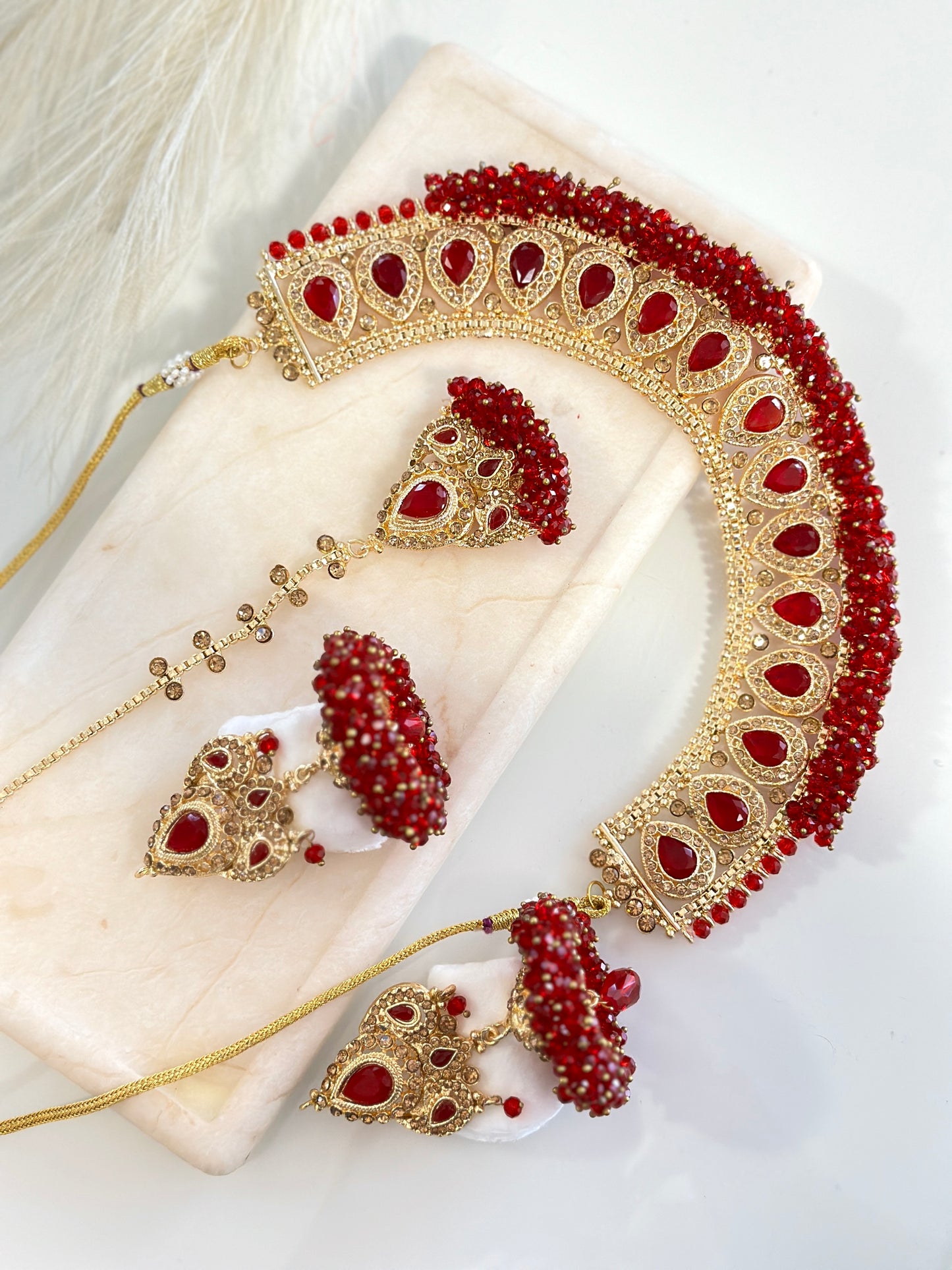 Stunning Jhumka Drop Pearl Set (Maroon)
