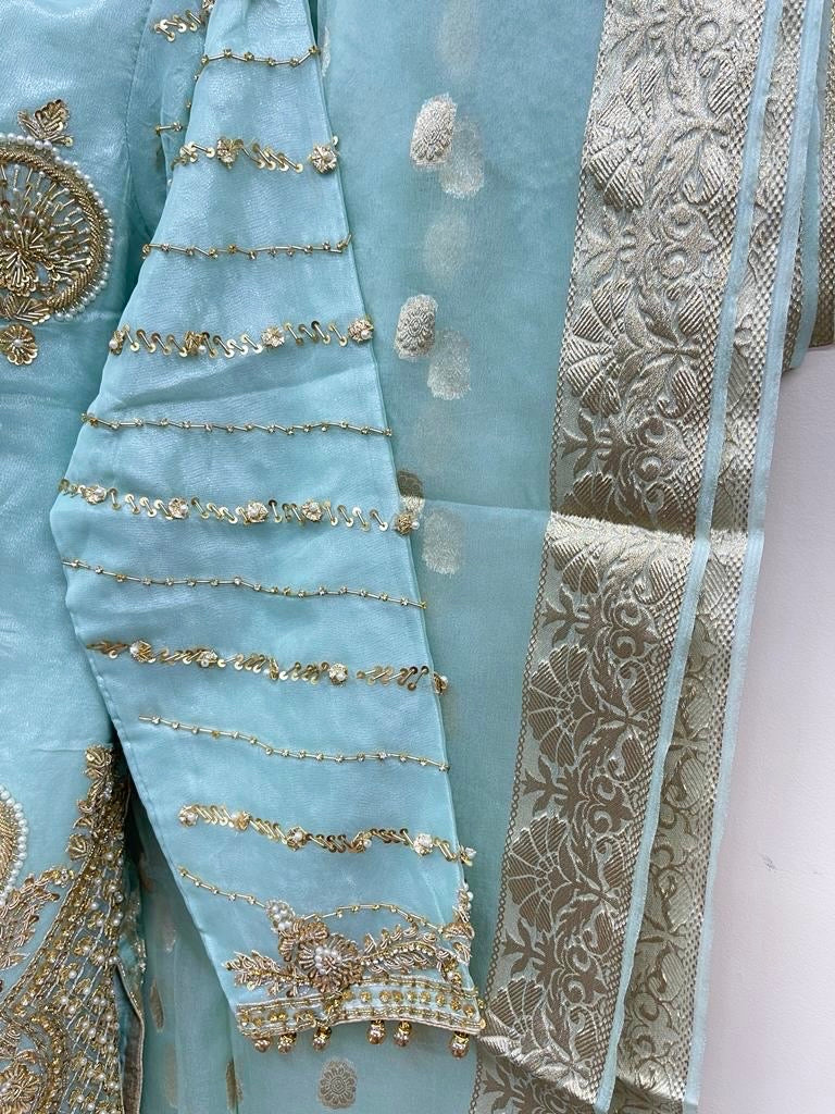 Organza Full Flair Gharara 3PC Blue