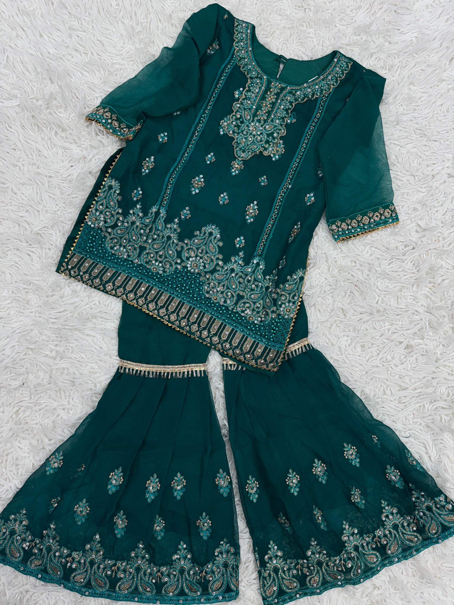 Beautiful Green Gharara 3-Piece for Girls
