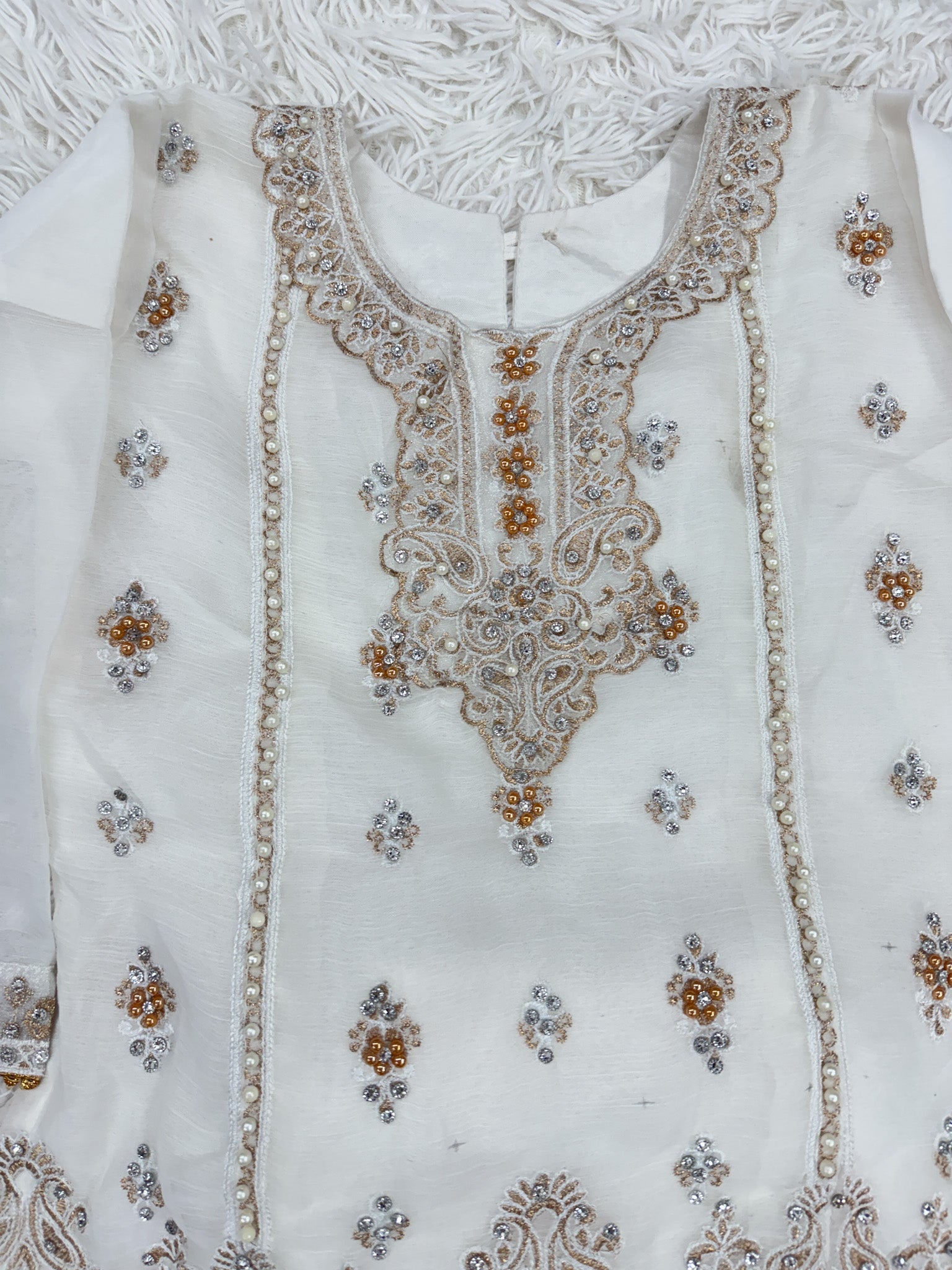 Beautiful White Gharara 3-Piece for Girls