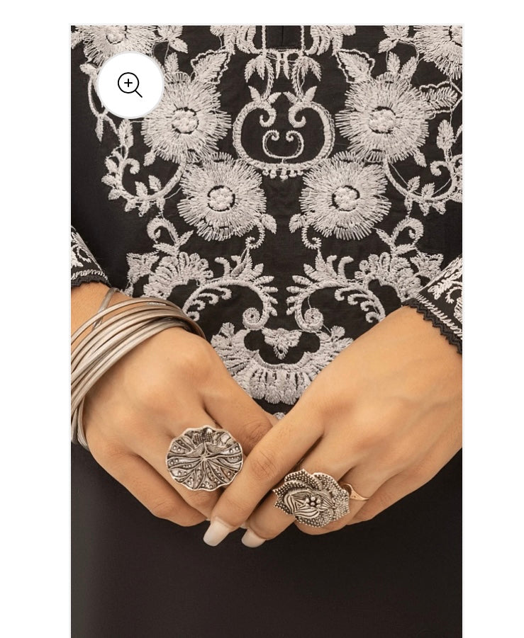 Monochrome 3 Pc Embroidered Cotton Lawn Dress - Casuallite Brand