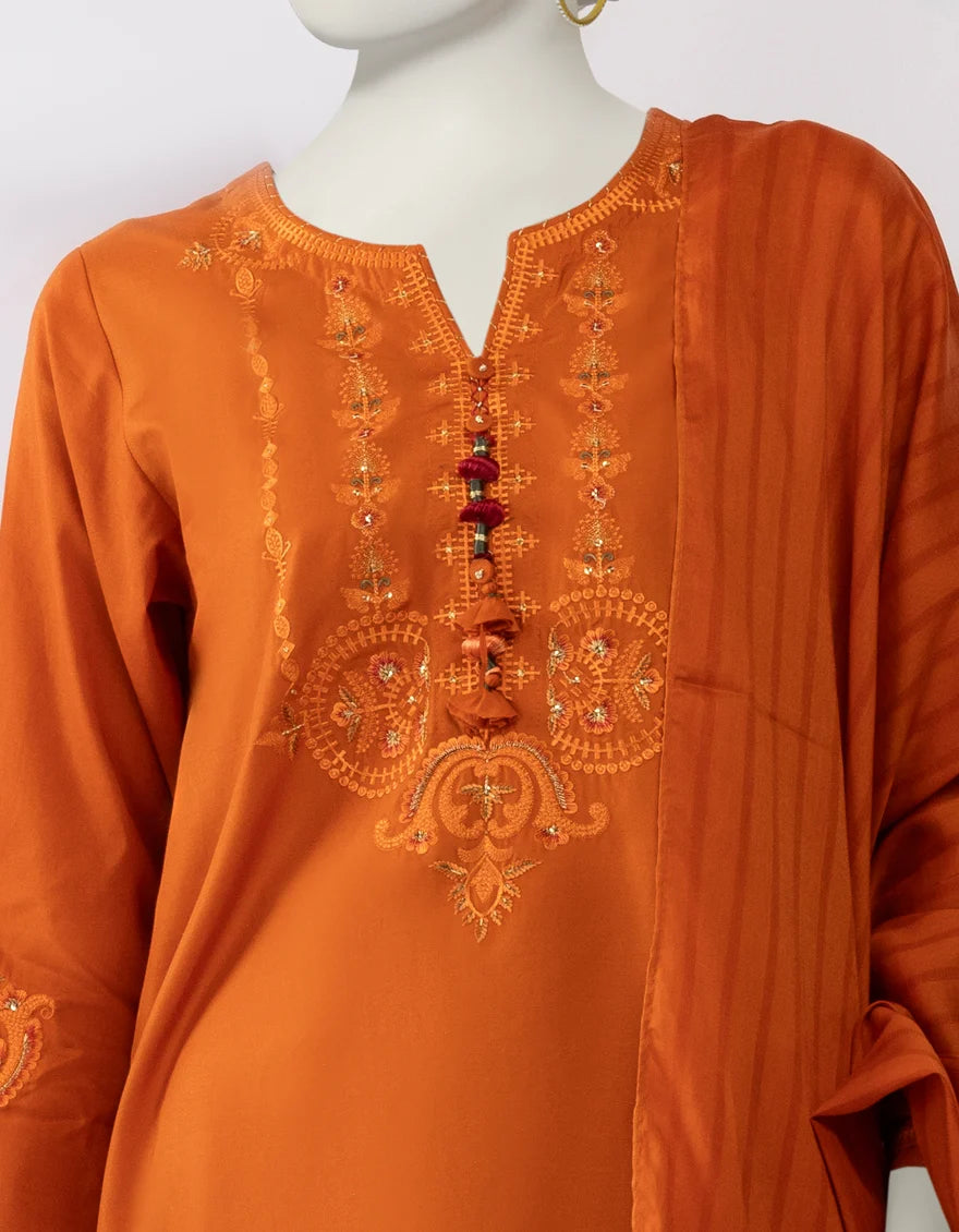 J. Rust Lawn Embroidered 3 Piece Stitched Suit