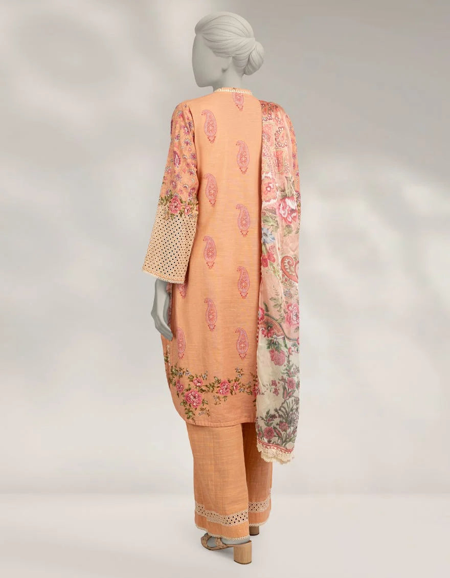 J. Peach Khaddar Digital Printed 3-Piece Stitched Suit with Azaar