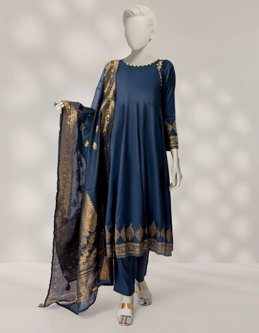 J. Blue Maple Silk 3-Piece Stitched Suit with Banarsi Dupatta