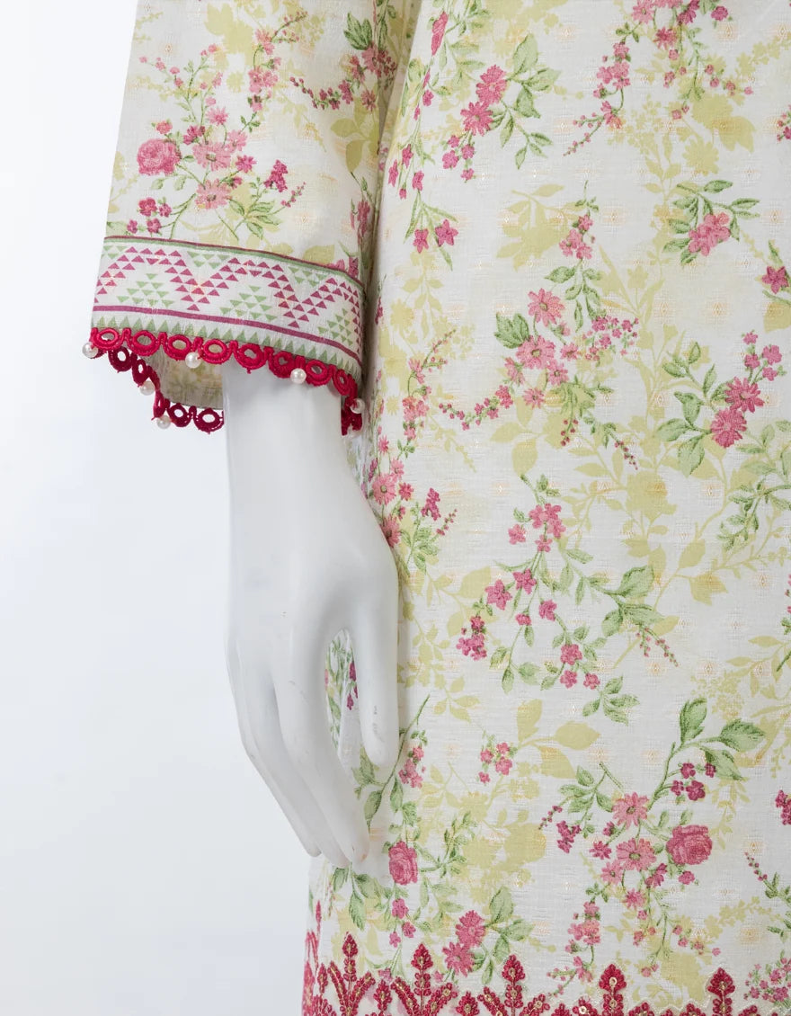 J. White Dobby Embroidered 3-Piece Stitched Suit with Shalwar