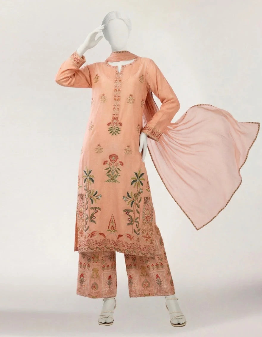 J. Maple Silk Peach Stitched 3 Piece Suit
