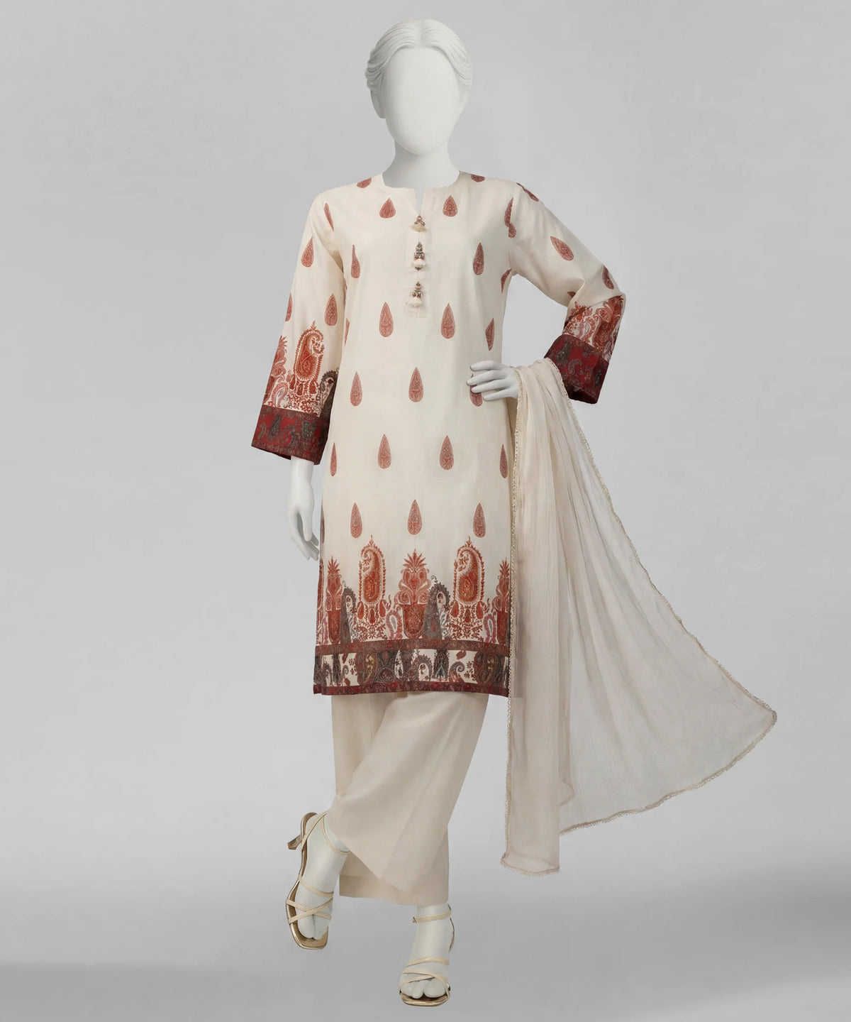 J. Off White Lawn Digital Printed 3-Piece Stitched Suit
