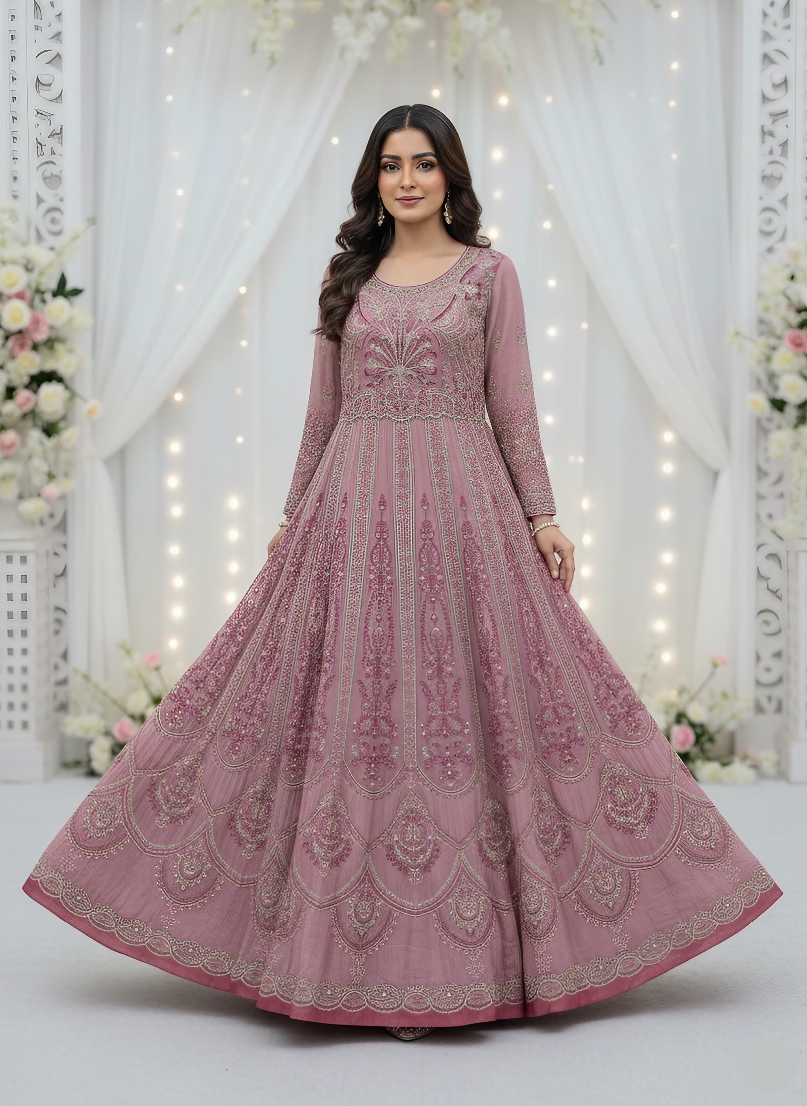 3-Piece Mesori Silk Fully Embroidered Maxi Suit with Chiffon Dupatta