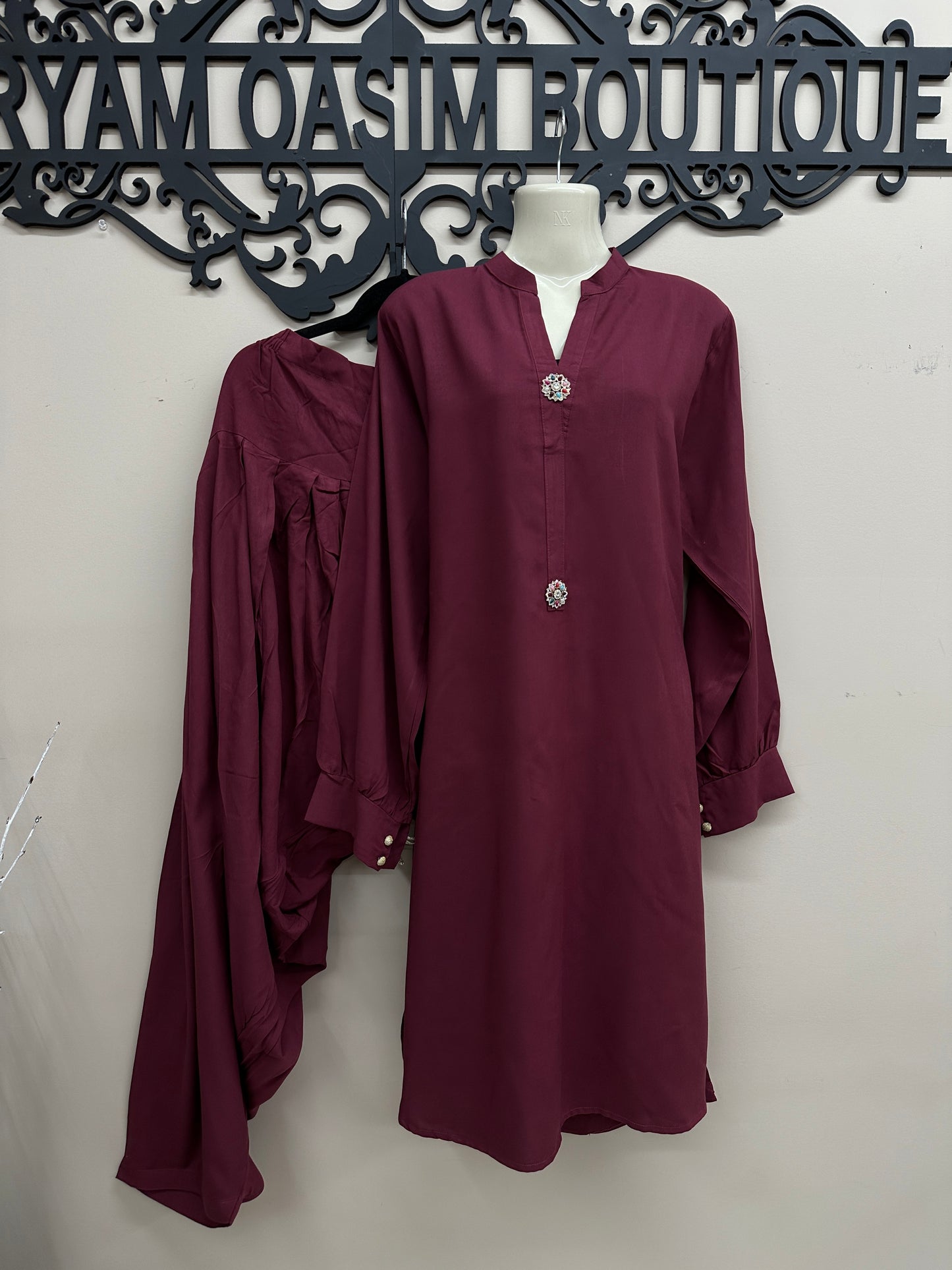2PC Maroon Lilen Shalwar Outfit L-XL