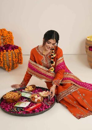 3 piece Rust Orange Raw Silk Sharara Suit – Zarqun Formal Wear Canada