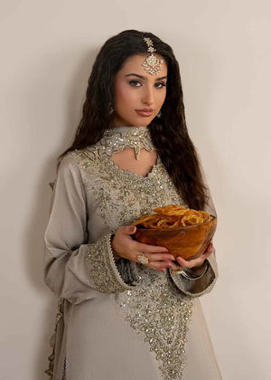 3 pcs Grey Raw Silk Sharara Suit – Zarqun Formal Pakistani Dress Canada