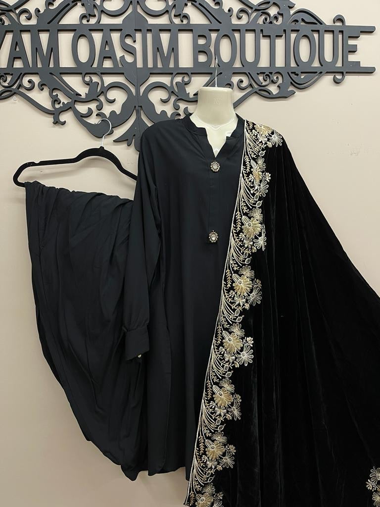 2PC Black Lilen Shalwar Outfit S-XL