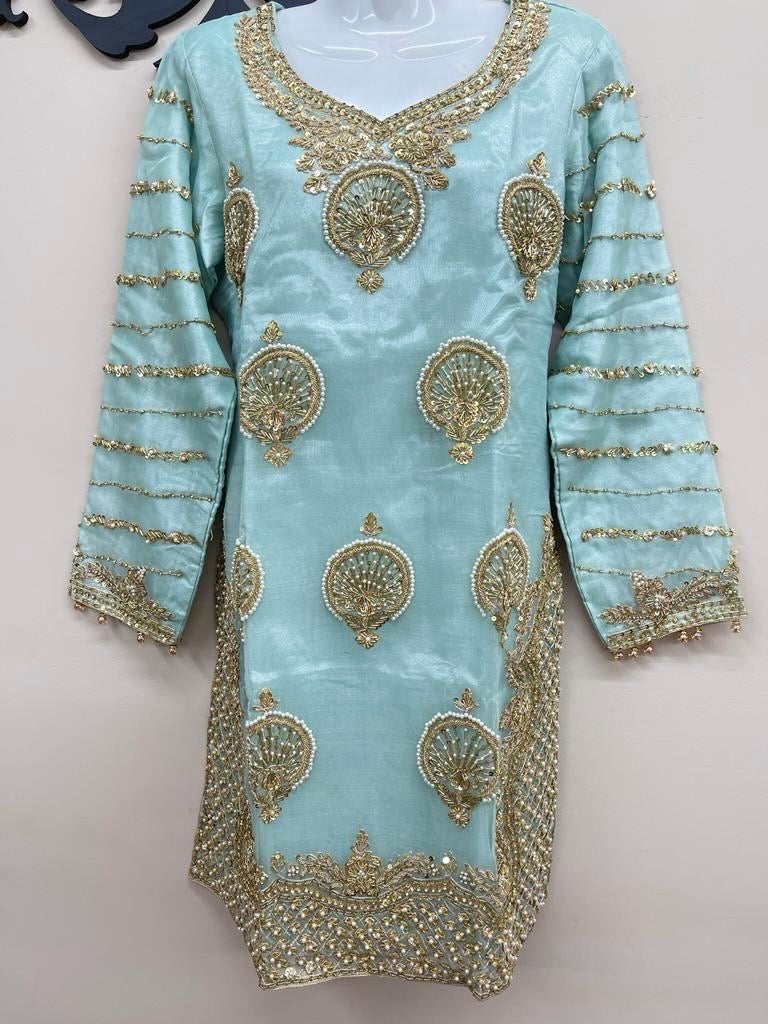 Organza Full Flair Gharara 3PC Blue