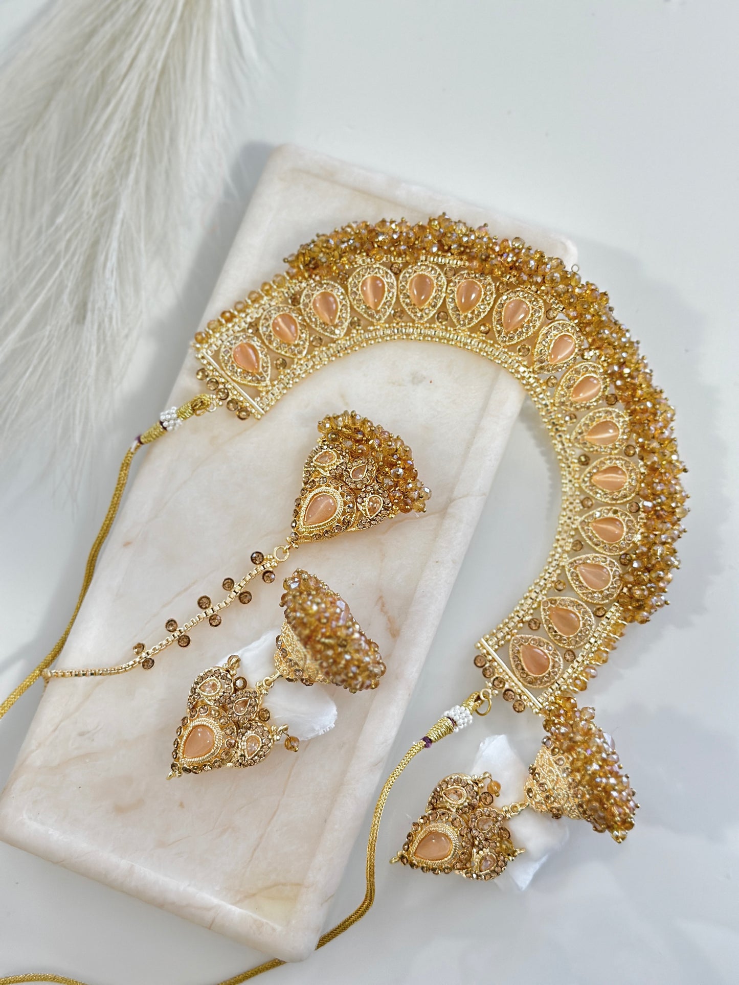 Stunning Jhumka Drop Pearl Set (Beige)