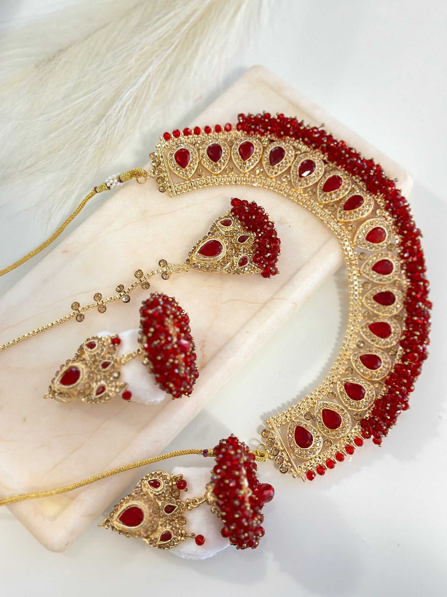 Stunning Jhumka Drop Pearl Set (Maroon)