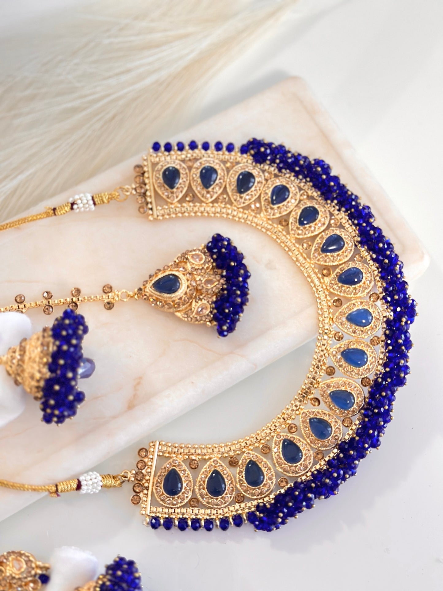 Stunning Jhumka Drop Pearl Set (Navy Blue)