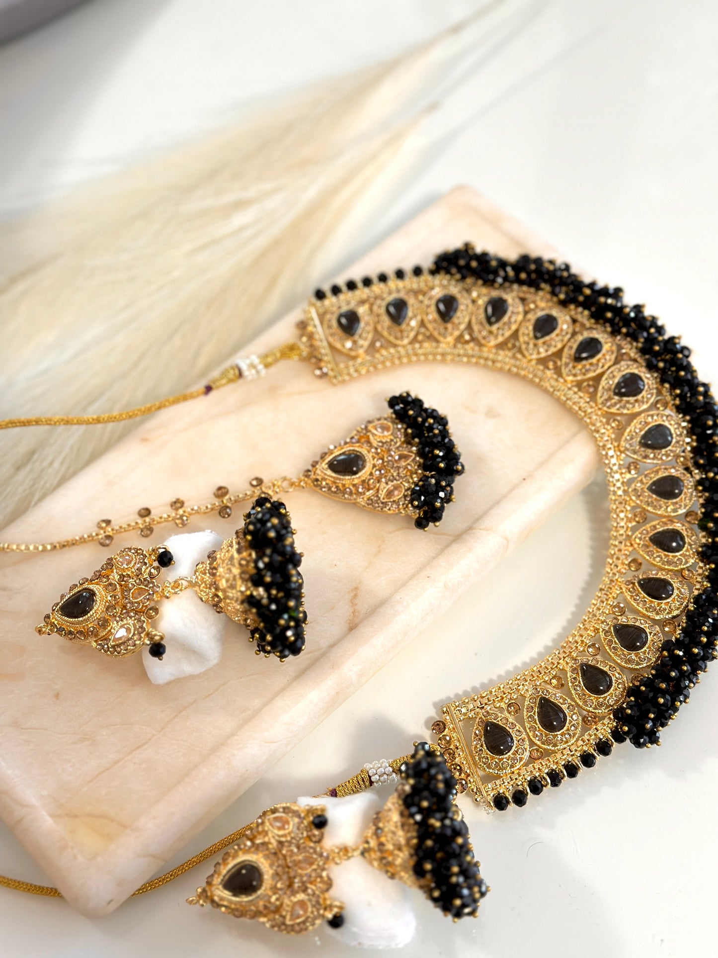 Stunning Jhumka Drop Pearl Set (Black)