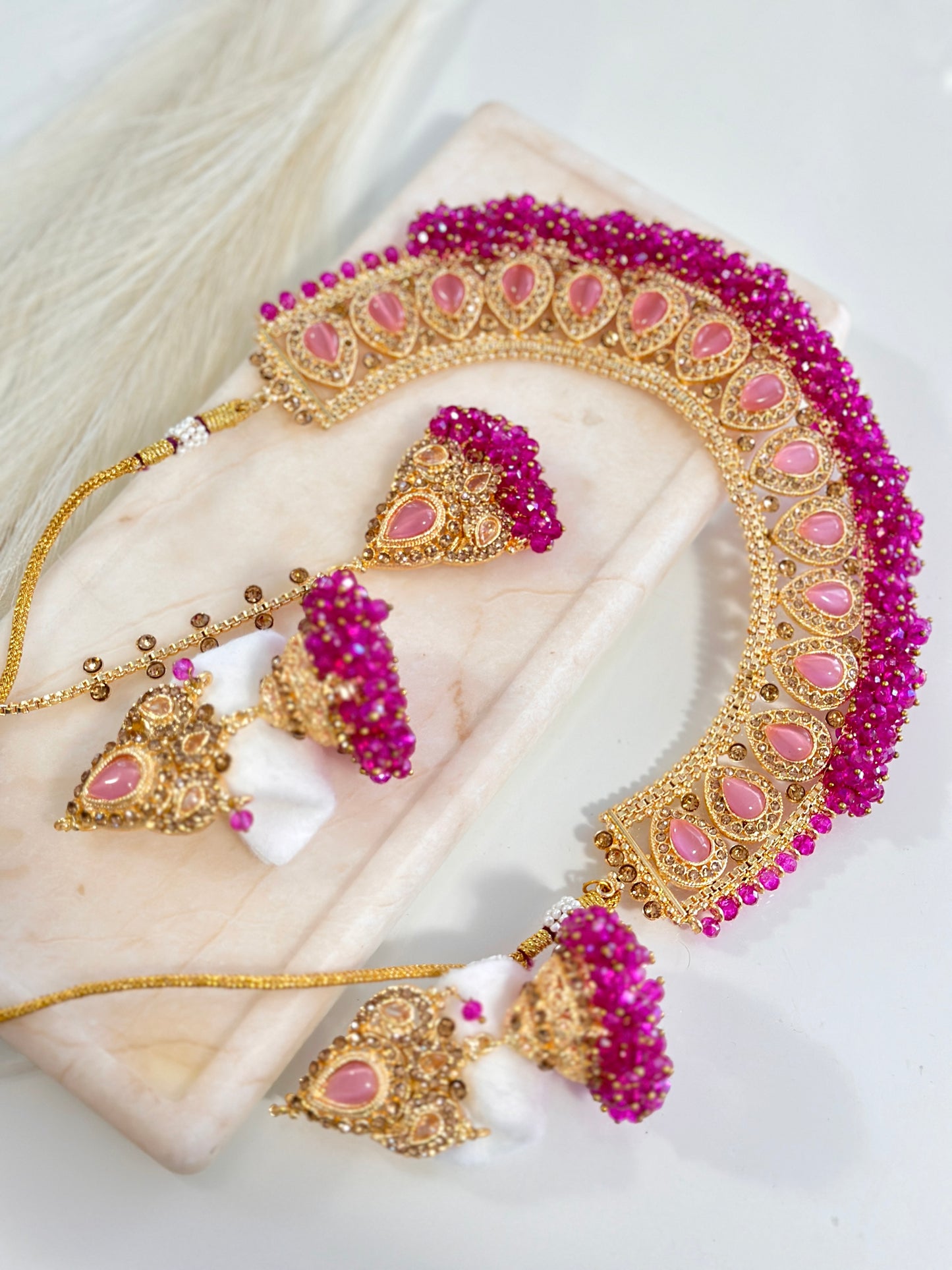 Stunning Jhumka Drop Pearl Set (Pink)