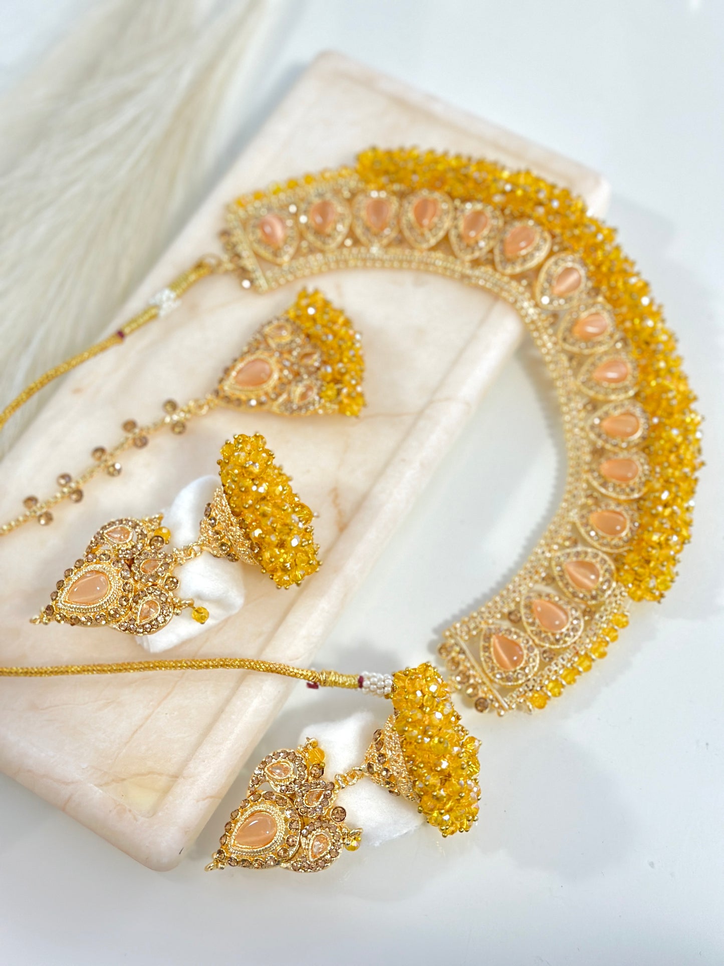 Stunning Jhumka Drop Pearl Set (Yellow)