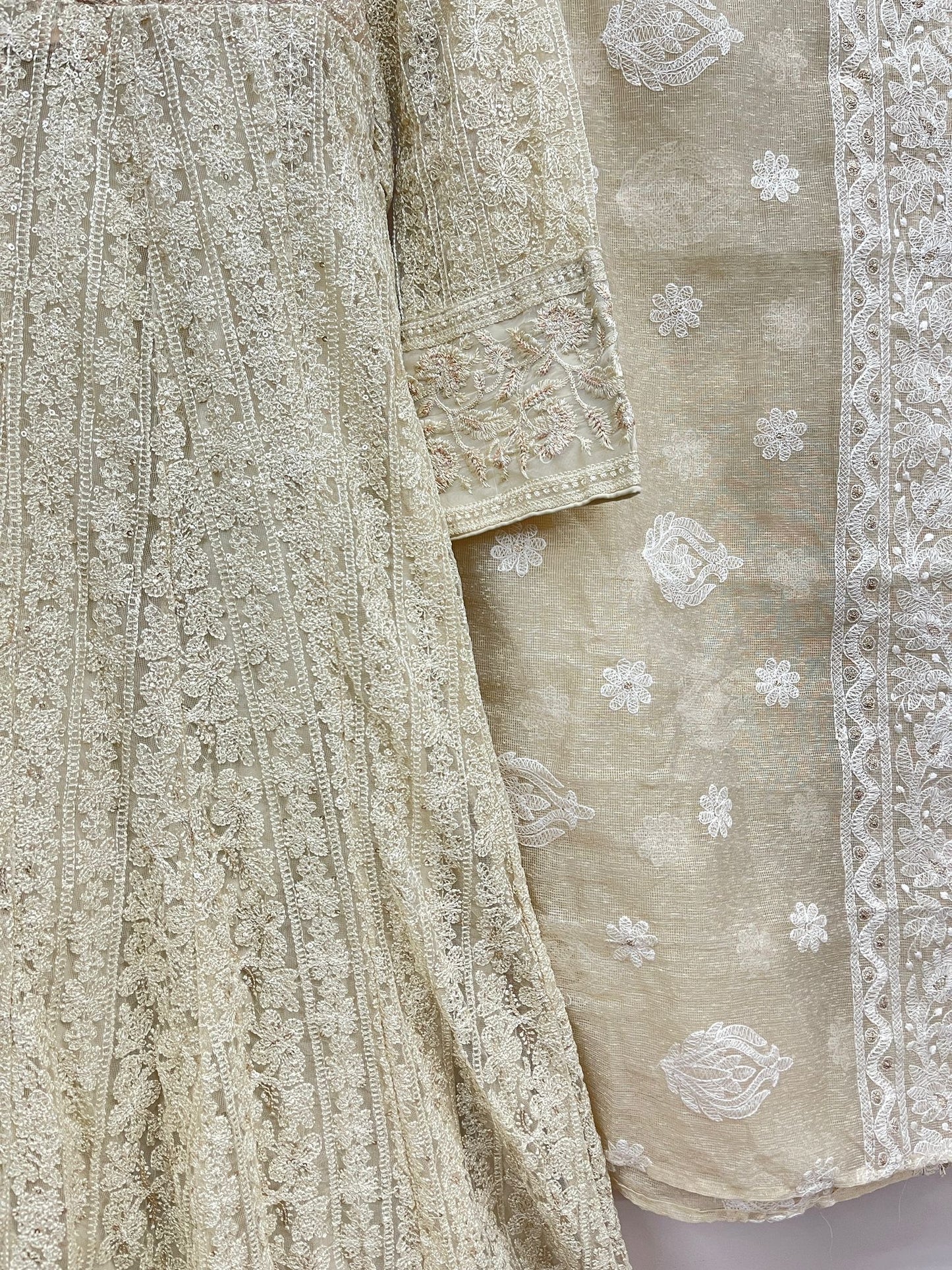 Fully Embroidered 3PC Maxi Outfit off-white