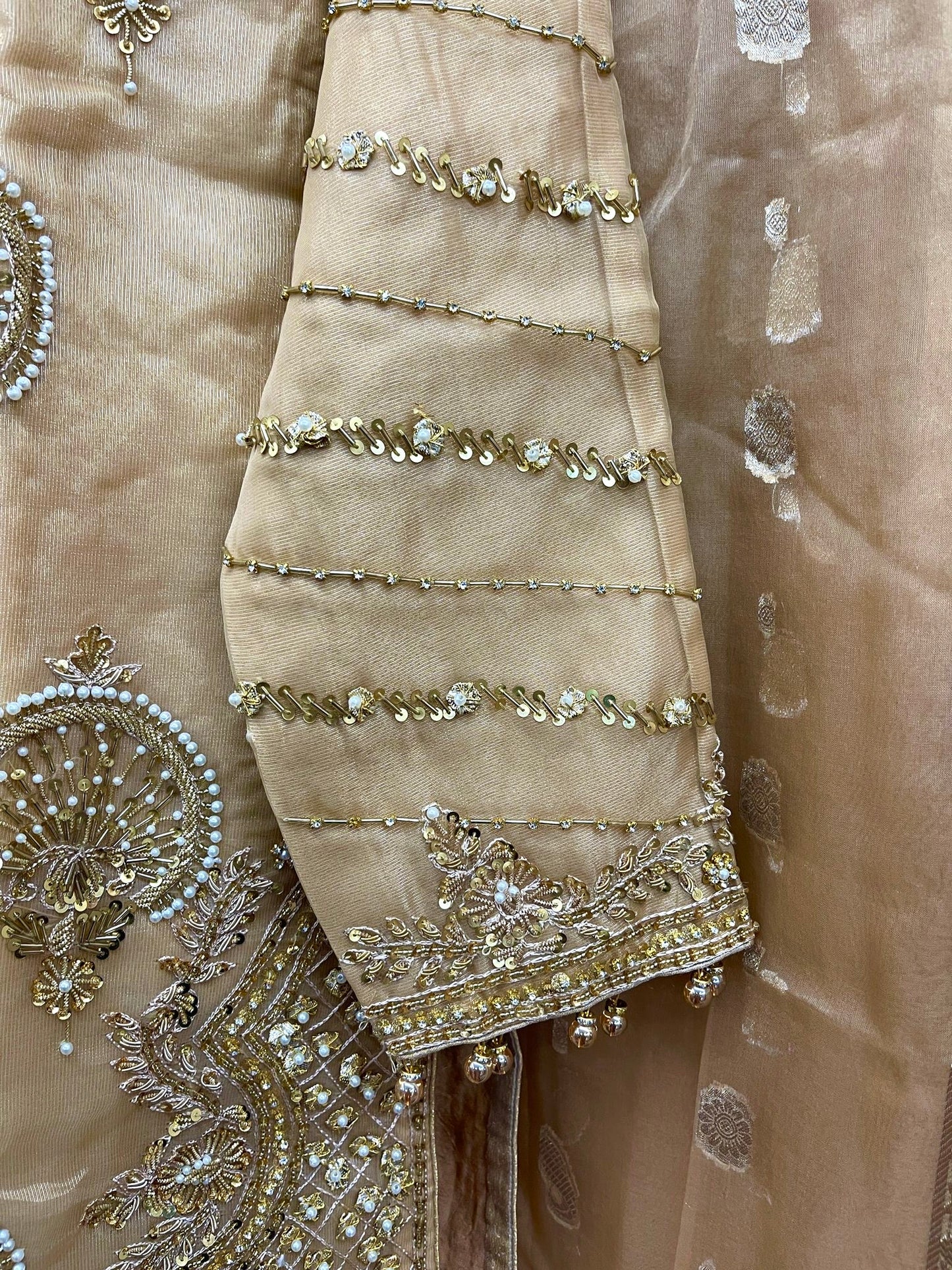 Organza Full Flair Gharara 3PC Beige