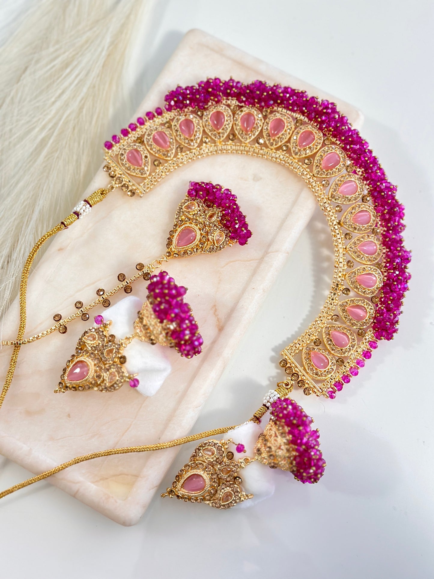 Stunning Jhumka Drop Pearl Set (Pink)
