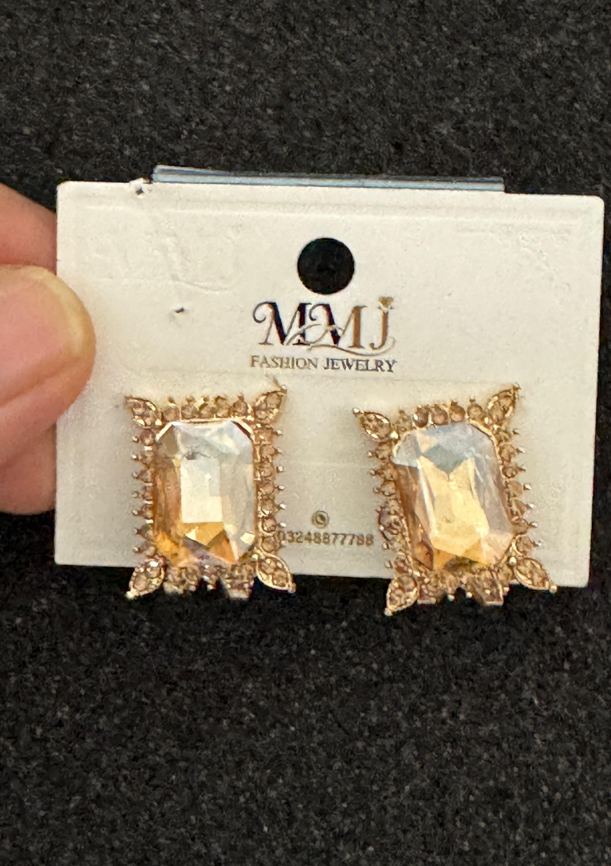 Champagne Crystal Emerald-Cut Vintage Frame Stud Earrings