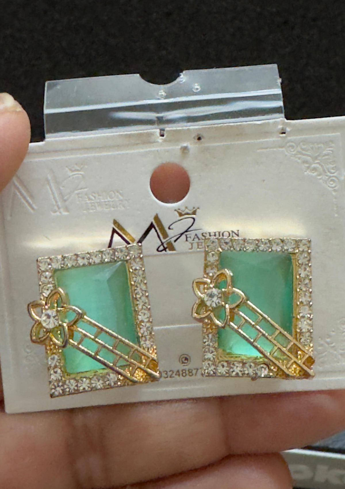 Jade Green Rectangular Gem Stud Earrings