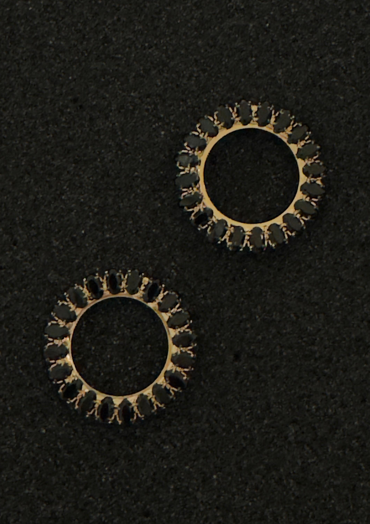 Onyx Black Gem Sunburst Circle Earrings | Gold Open Hoop