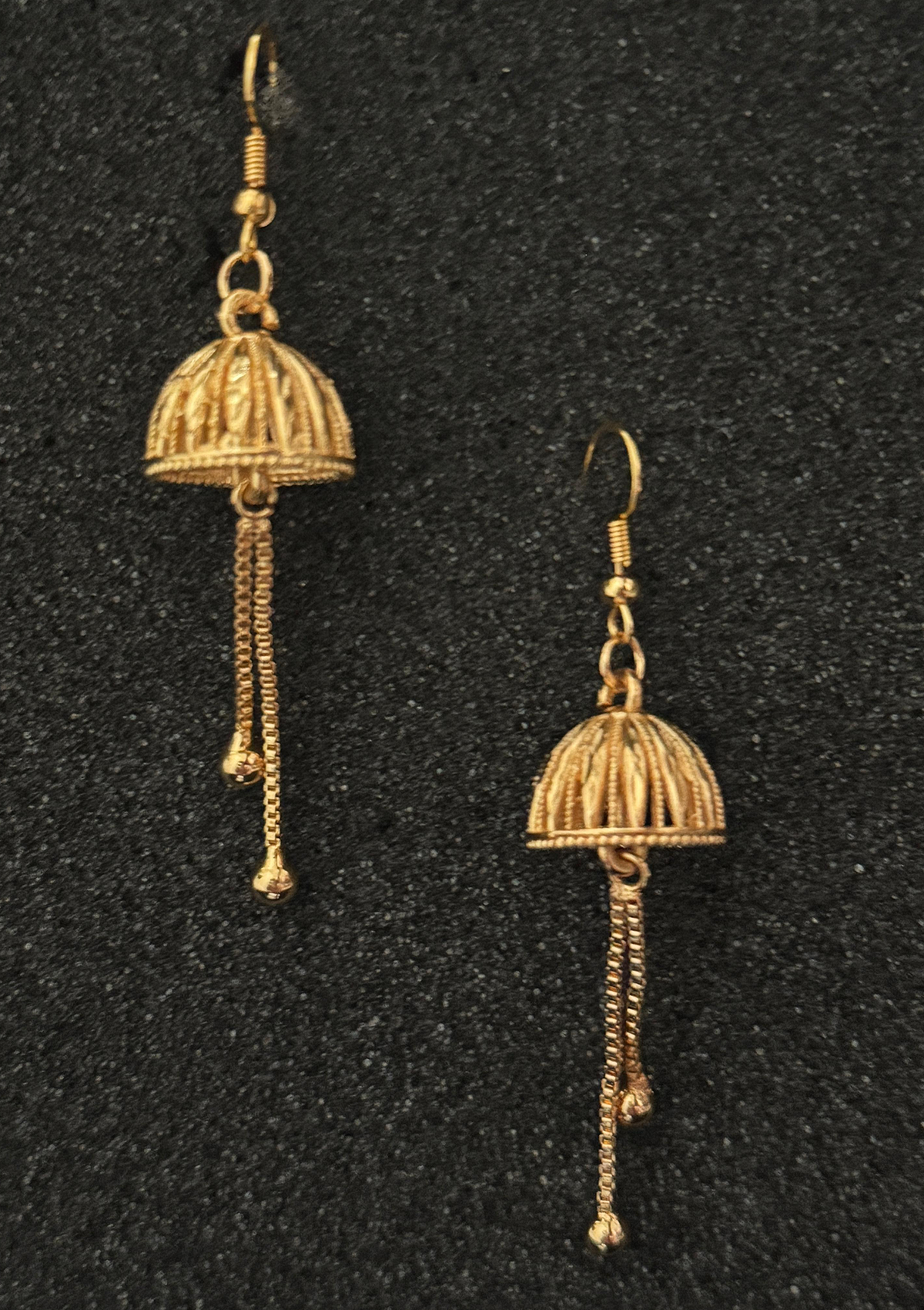 Gold Filigree Openwork Jhumka Earrings | Traditional Hanging Chain Tassel Drops