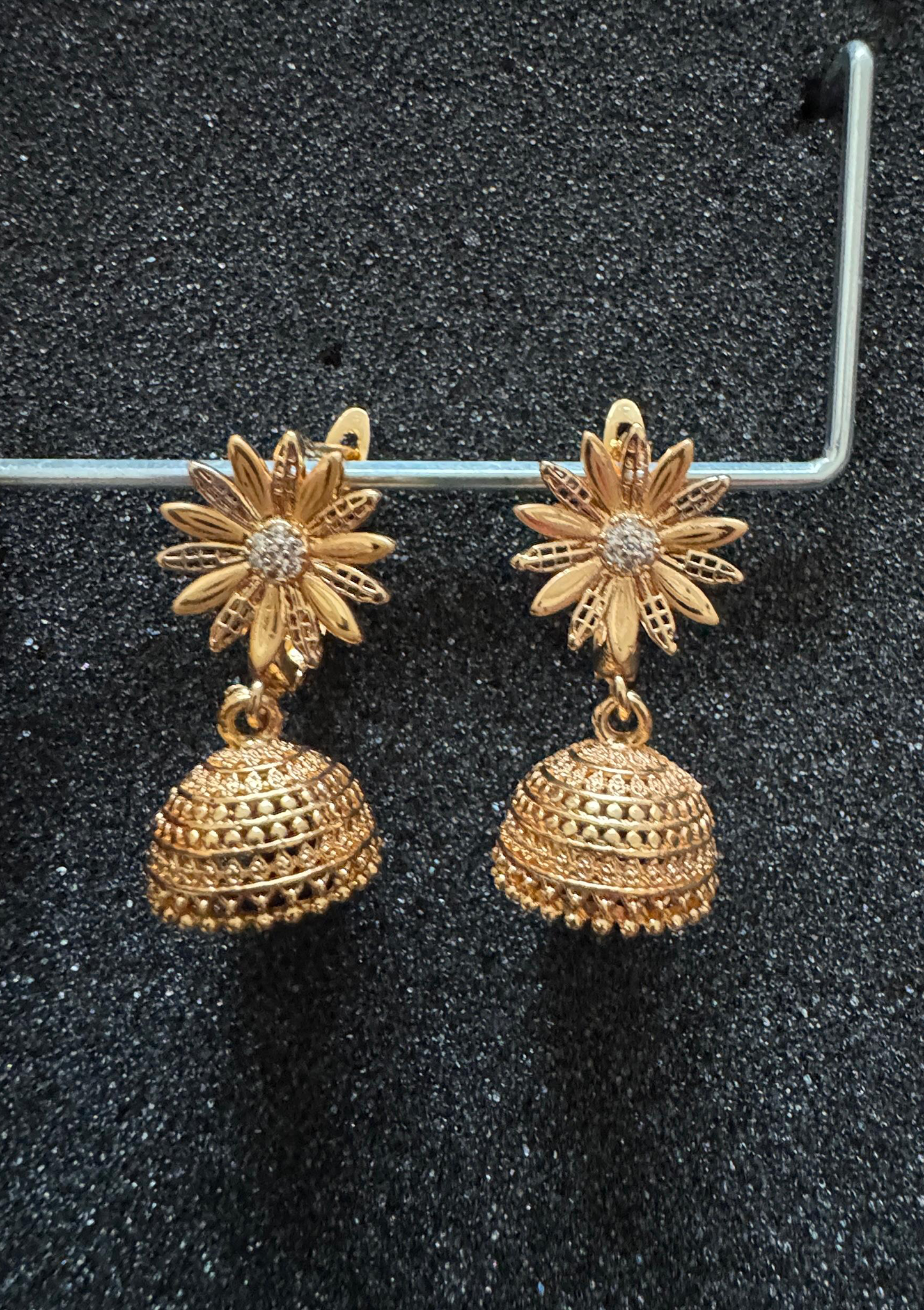 Gold Sunflower Stud Filigree Jhumka Earrings | Zircon Center Ethnic Drop Jewelry