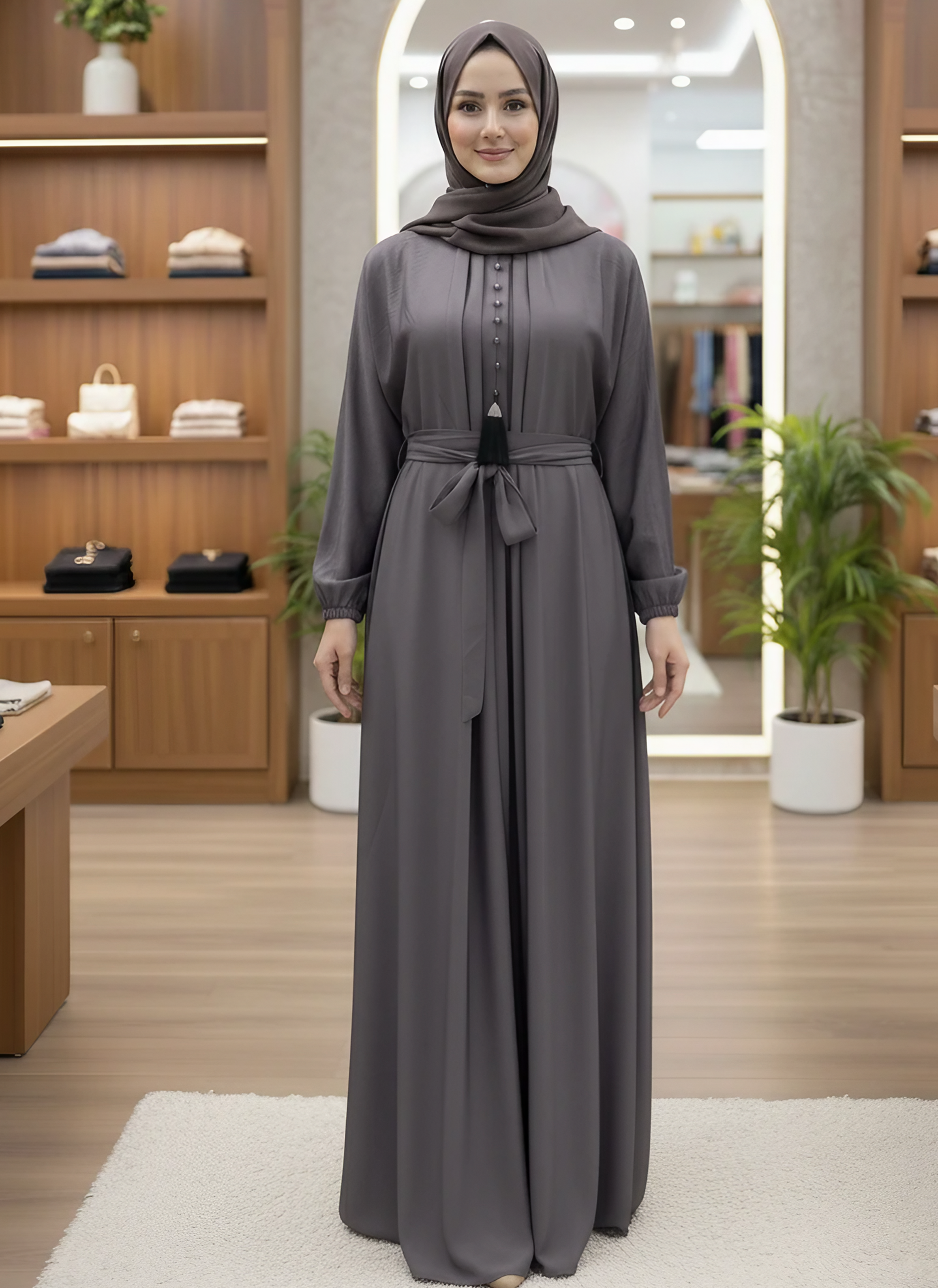 Stylish Abaya with Belt & Matching Hijab