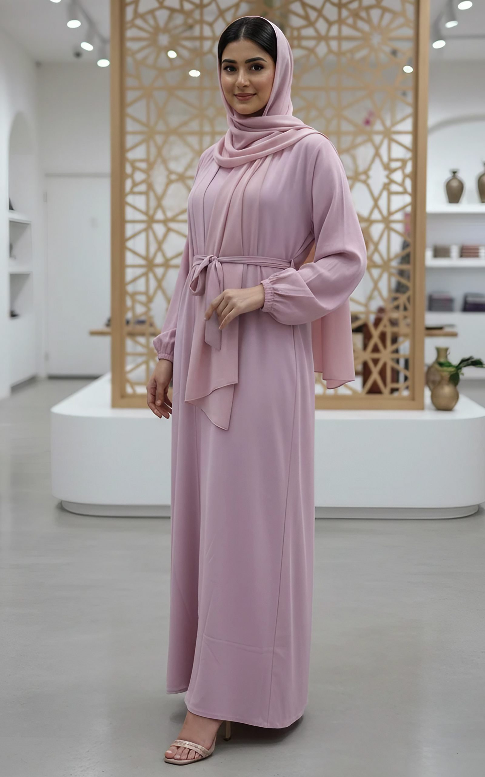 Soft Pink Chiffon Modest Abaya