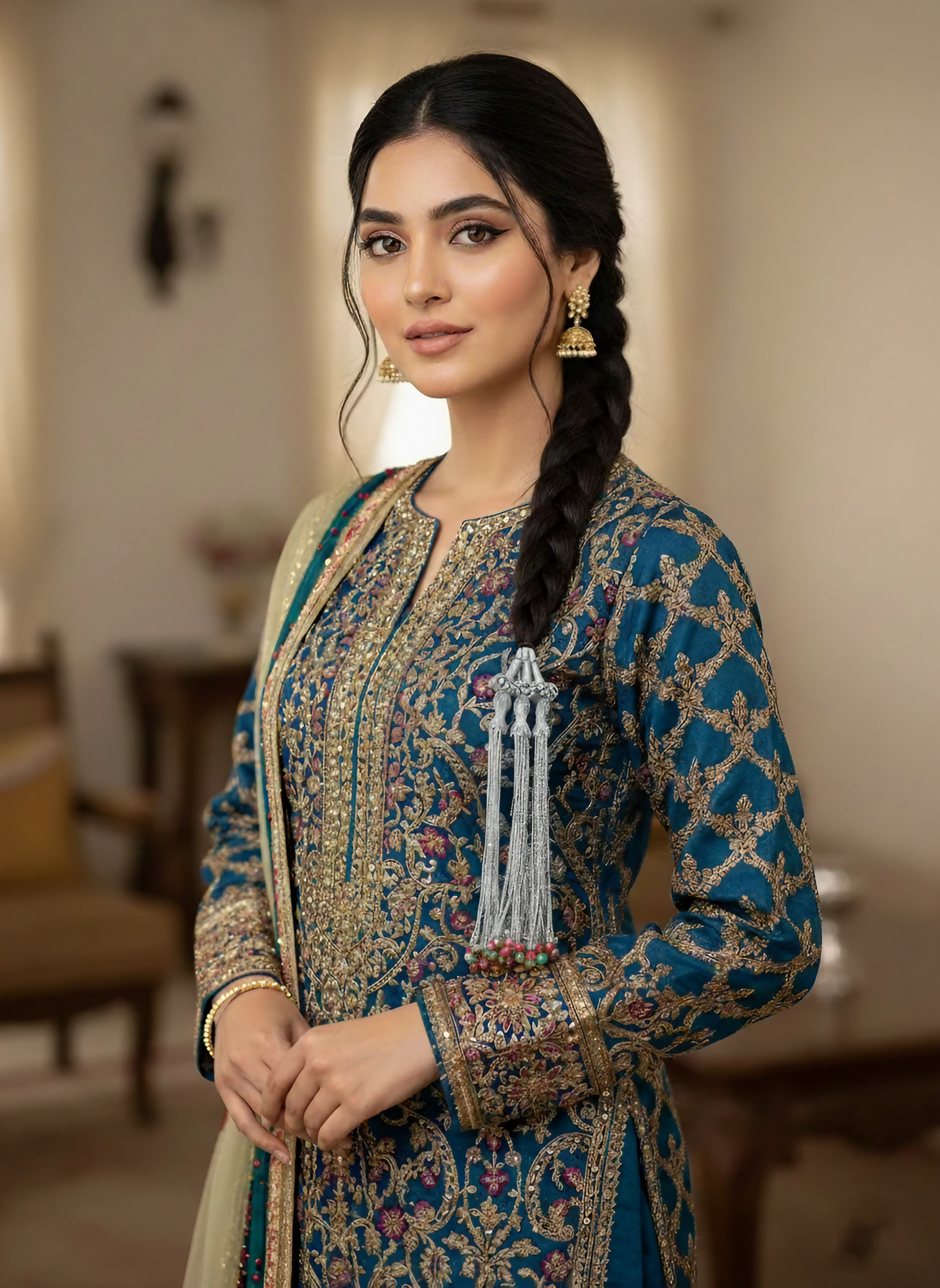 Elegant Silver Tone Chain Tassel Paranda Hair Accessory