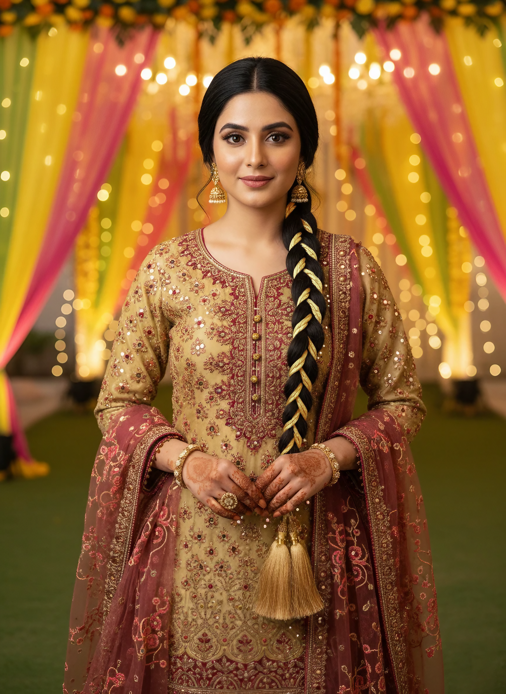 Gold Braided Hair Parranda with Tassels