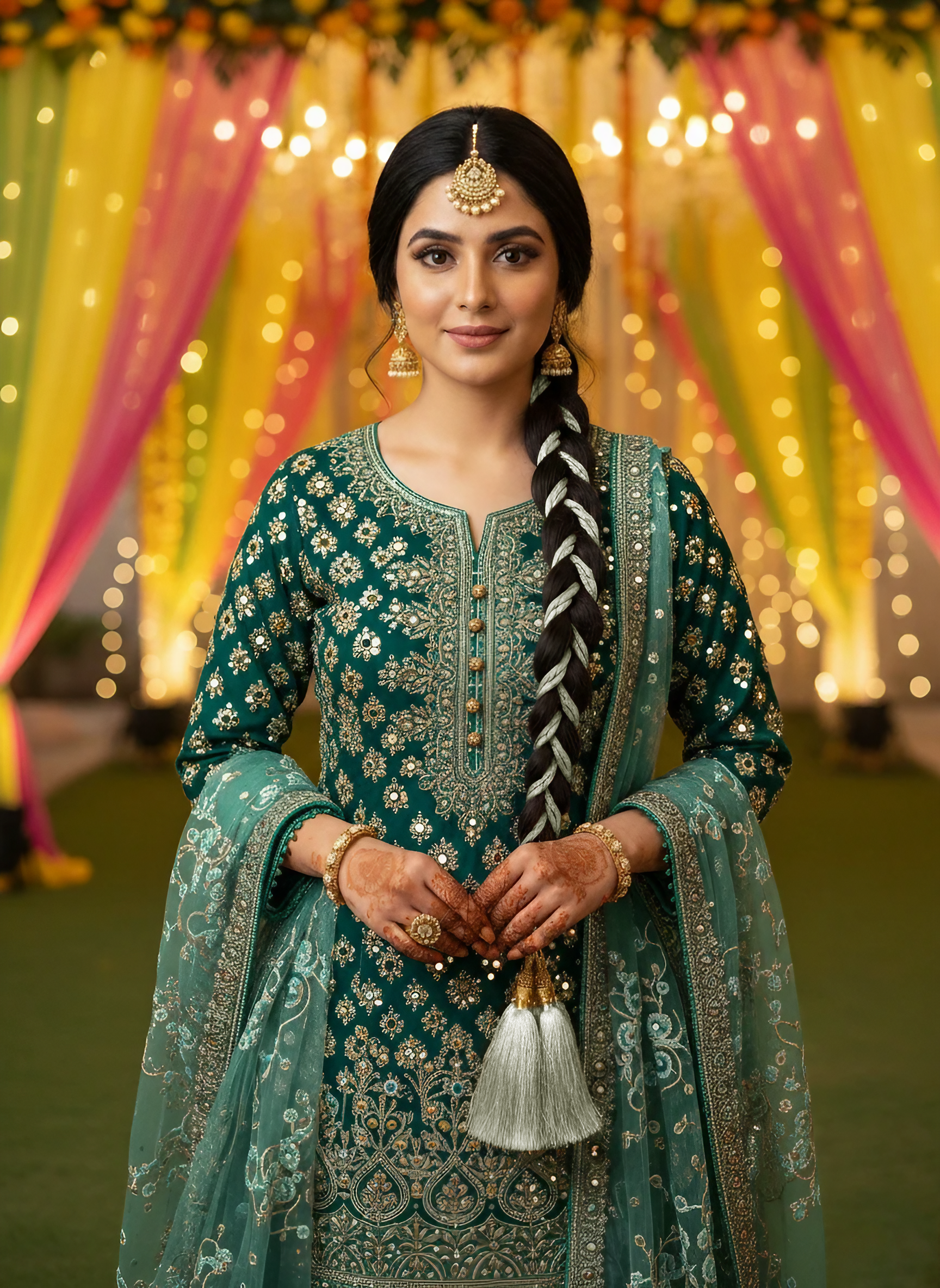 Silver Braided Hair Paranda with White Tassels