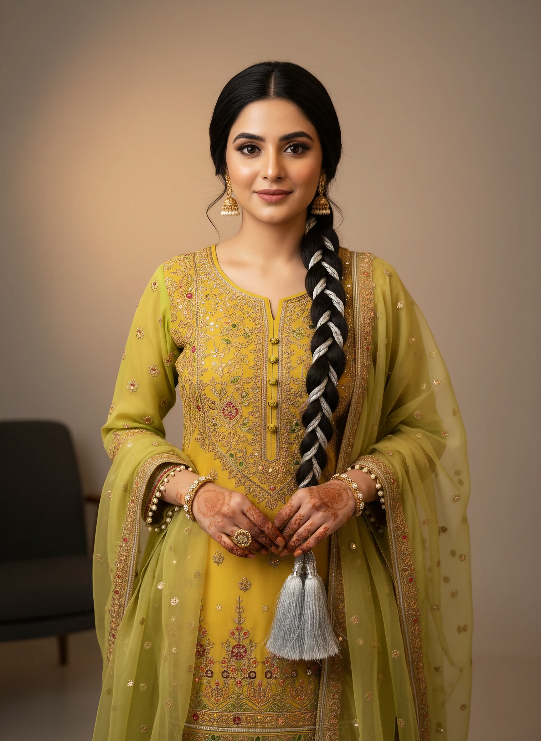 Silver White Braided Hair Paranda with Tassels