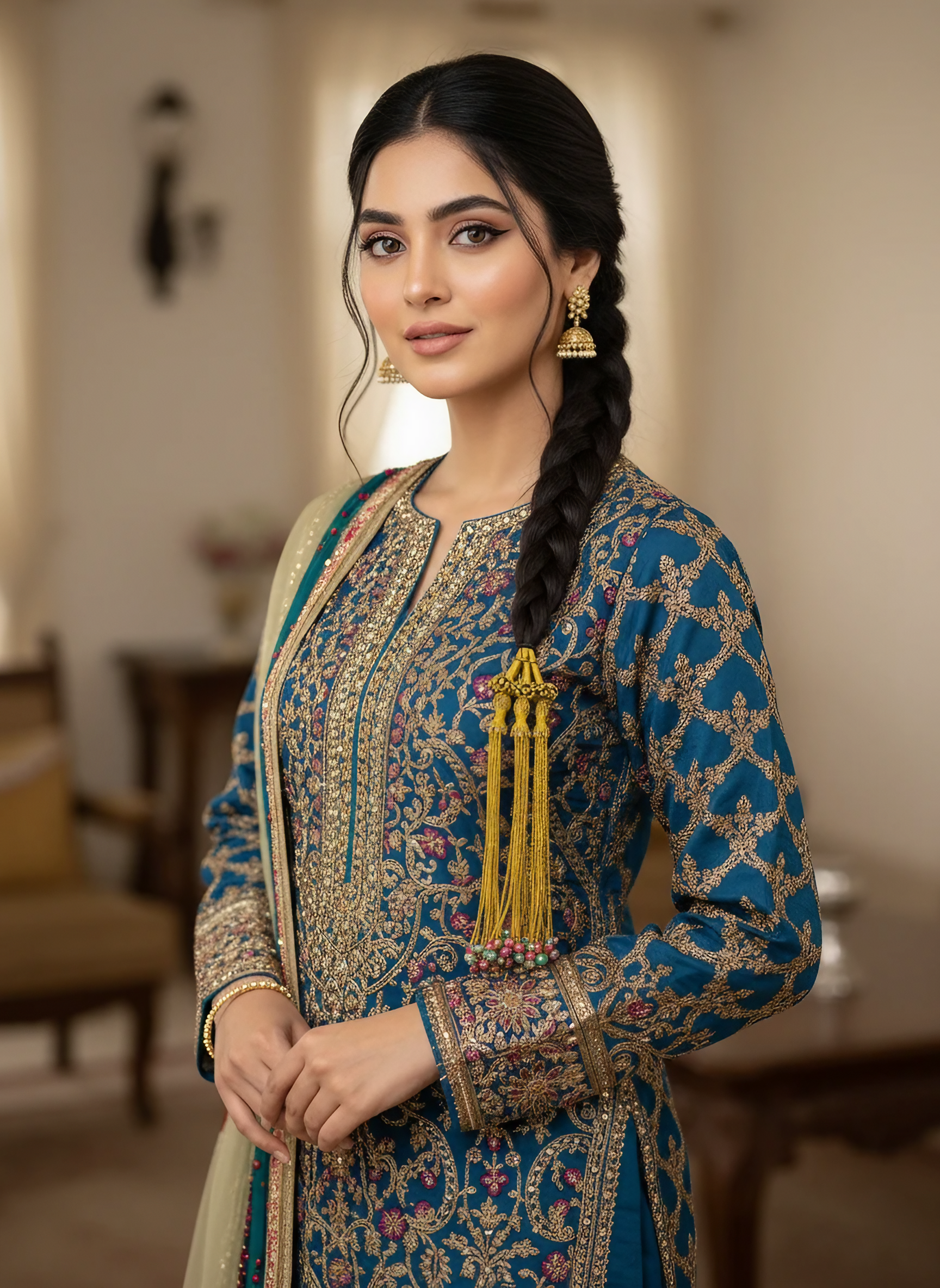 Elegant Gold Tone Chain Tassel Paranda Hair Accessory