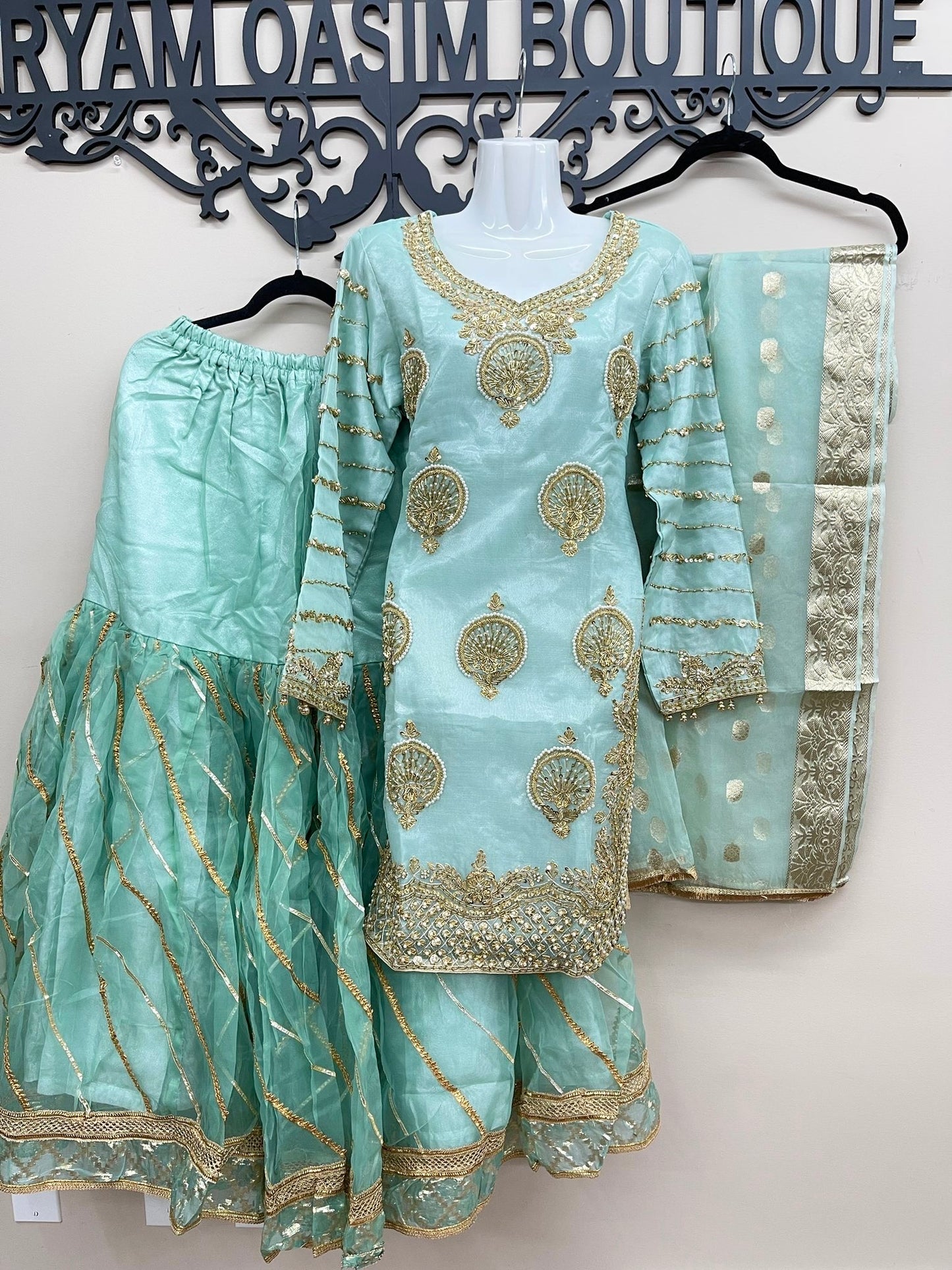 Organza Full Flair Gharara 3PC Blue