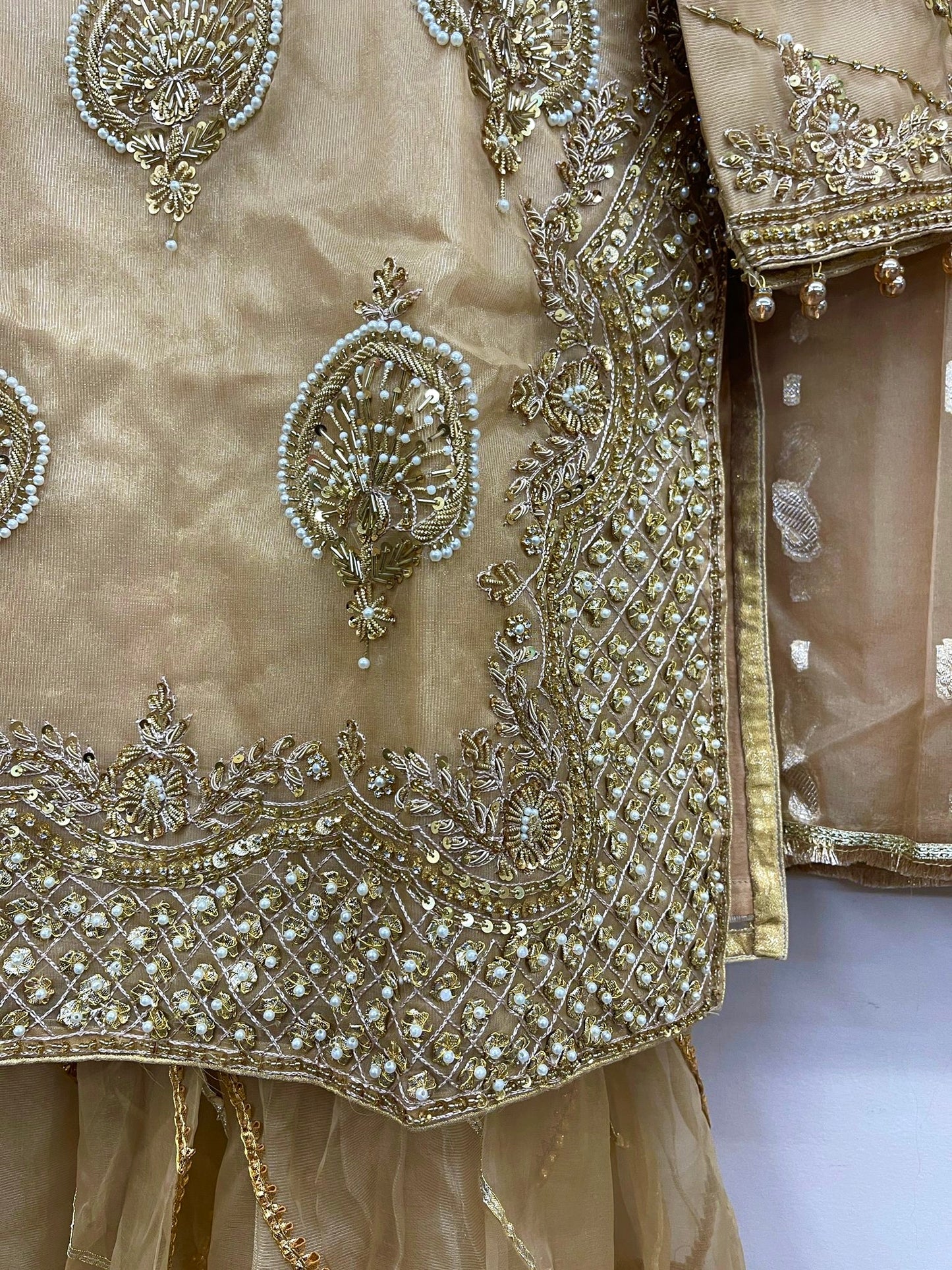 Organza Full Flair Gharara 3PC Beige