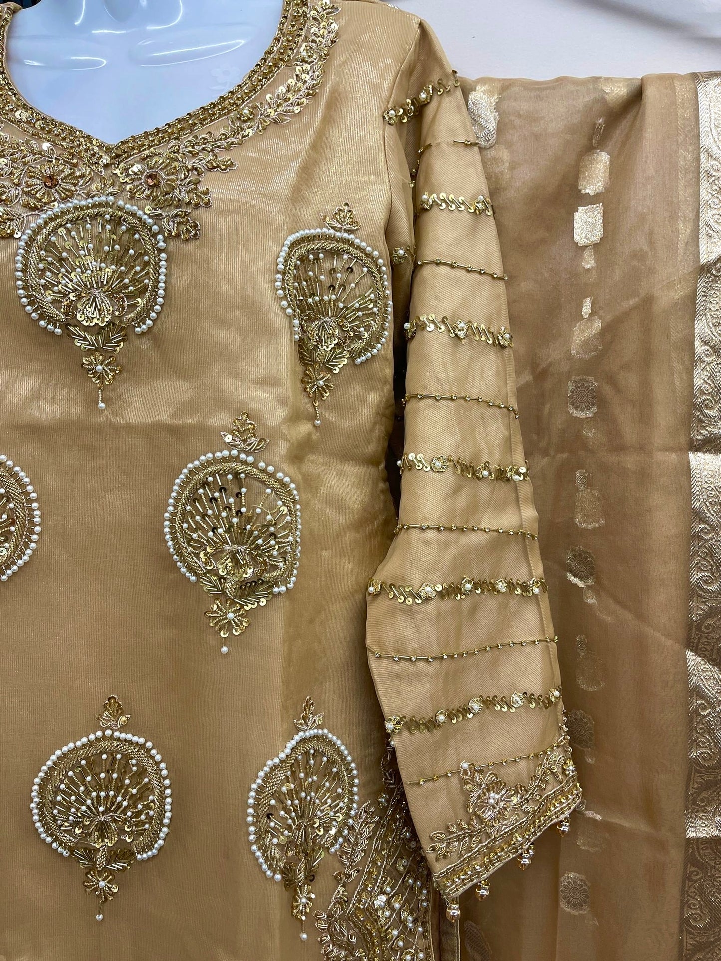 Organza Full Flair Gharara 3PC Beige
