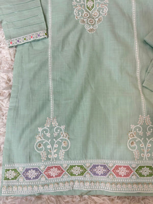 Baby Choice sage green embroidered girls suit from Maryam Qasim Boutique in Canada