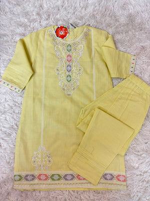 Baby Choice yellow embroidered kids suit at Maryam Qasim Boutique in Canada
