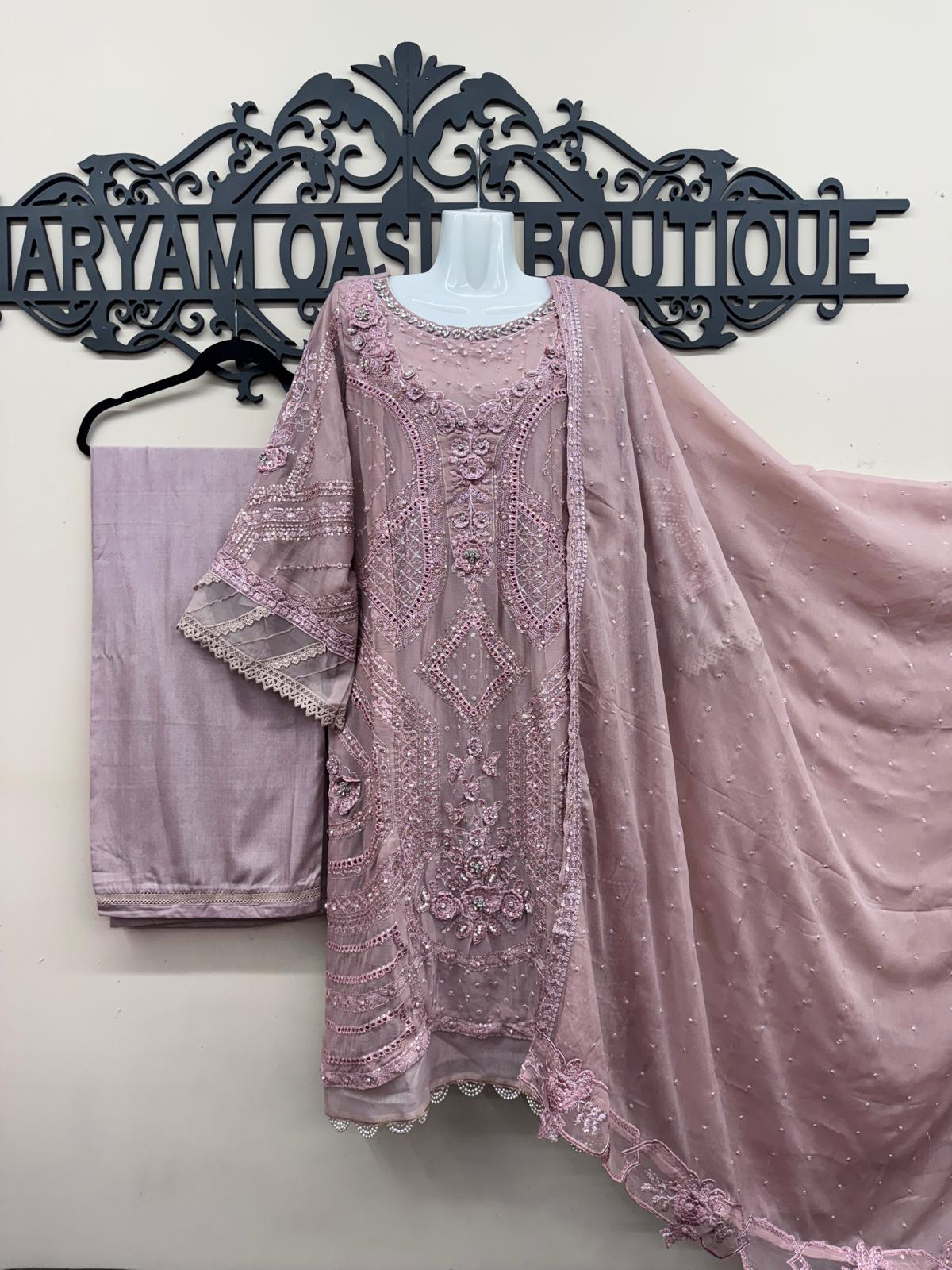 Designer Style Embroidered Chiffon Suit – 3 Piece Set