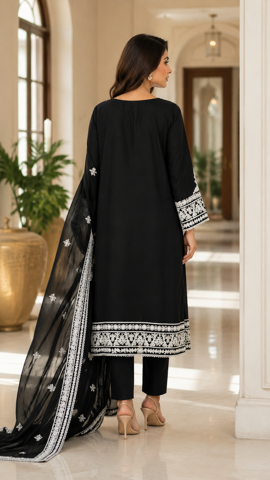 Black Chiffon Aari Embroidered 3-Piece Pakistani Suit