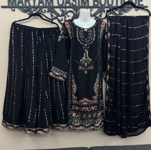 Black Pakistani wedding wear 3 piece outfit