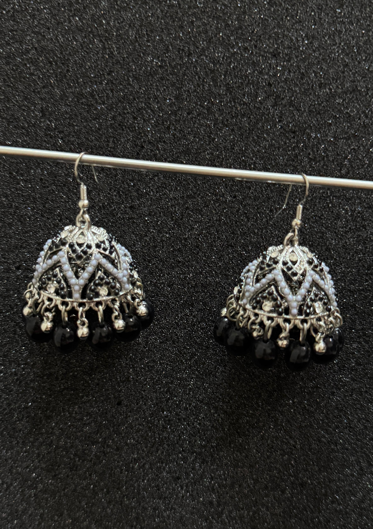 Black & Silver Statement Jhumka Earrings – Traditional Jhumki Jewelry