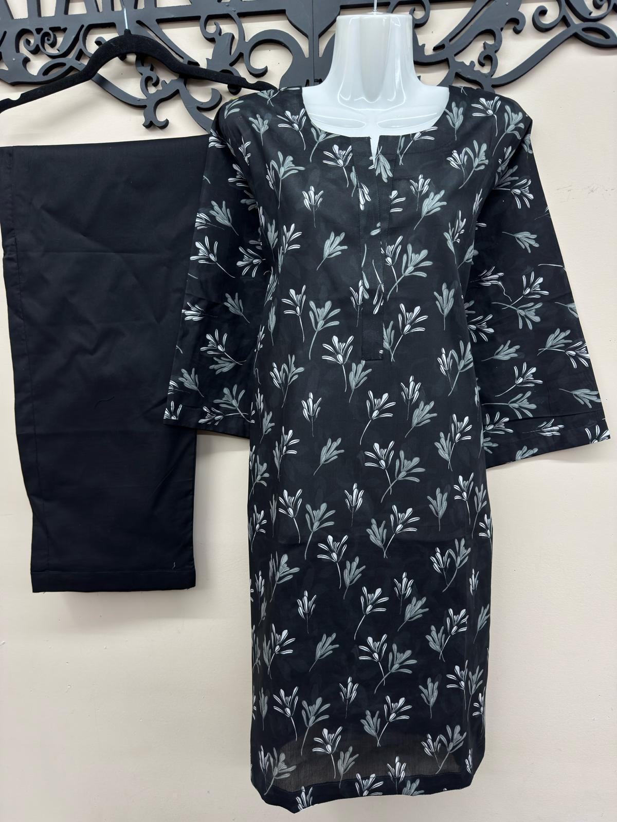 Black casual lawn suit for women with printed dupatta in canada