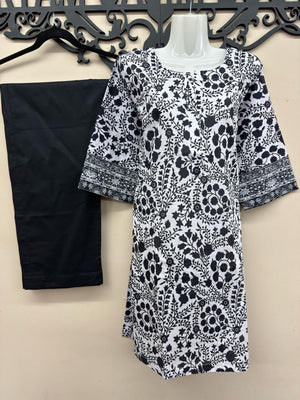 Black printed cotton lawn suit for women by Maryam Qasim Boutique